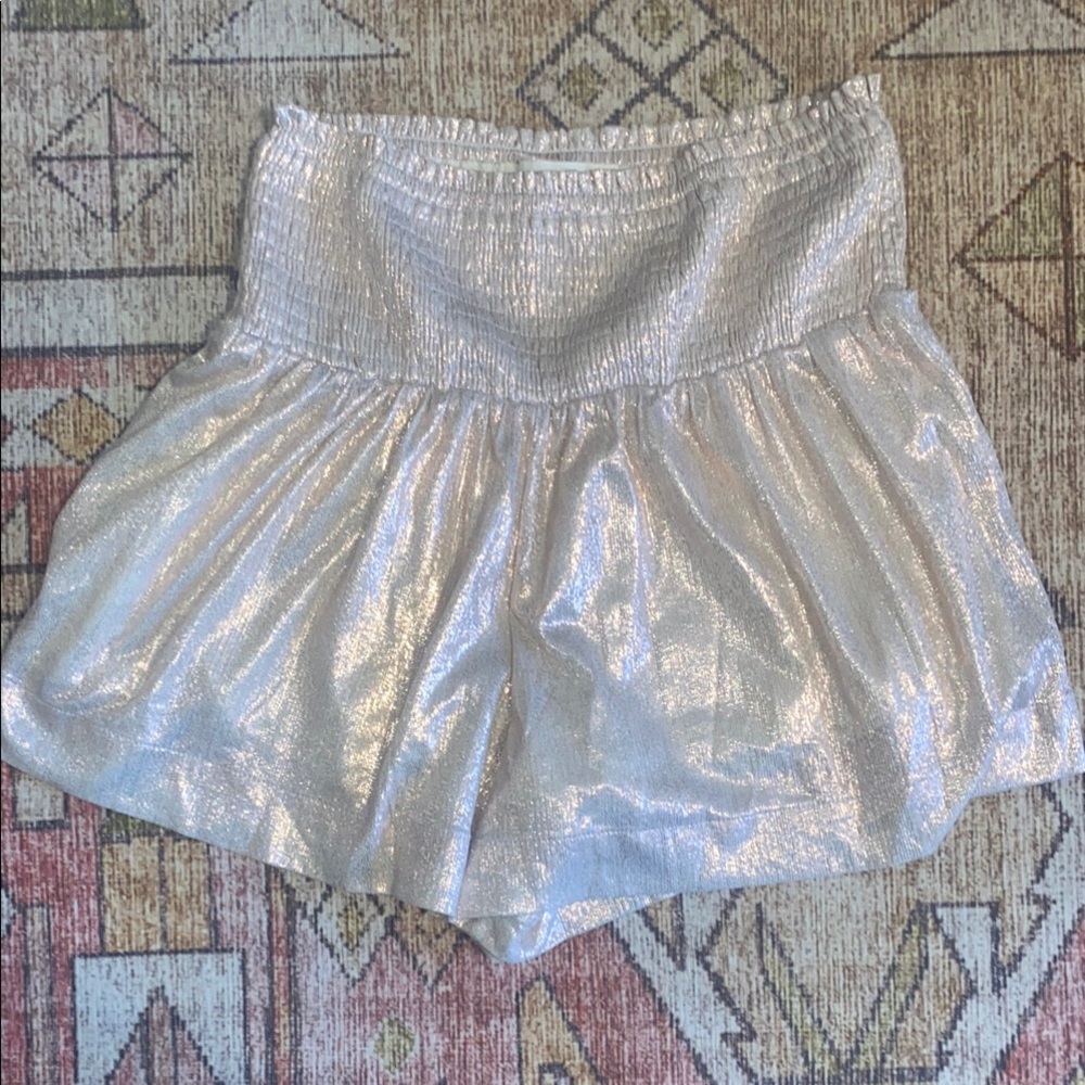 High Waist Silver Shorts with Elastic Waistband